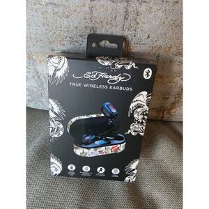 Ed Hardy True Wireless Earbuds Bluetooth V5.3 Tattoo Graphic Charging Case Black